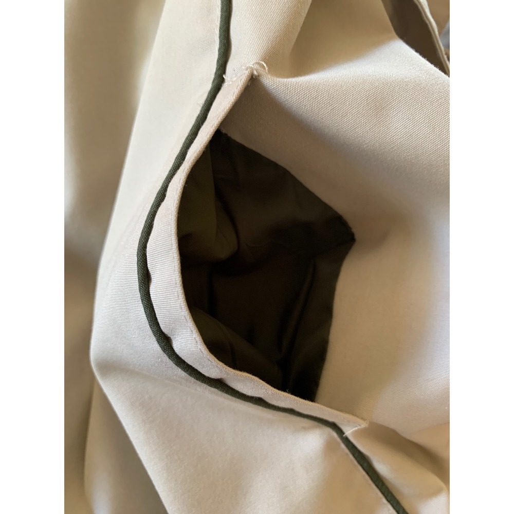 Vintage 80s Beige Trench Coat Green Accents & Hood Size 14 Duster Length Belt - Picture 8 of 12